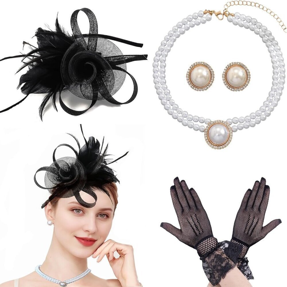 Fascinator Hat Lace Feather Vintage Inspired for Tea Party Cocktail Women